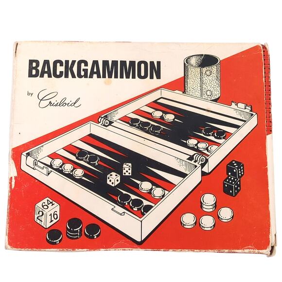 VTG Crisloid Backgammon Set Red Plastic Travel Size Complete in Box w/ Case - Picture 1 of 3